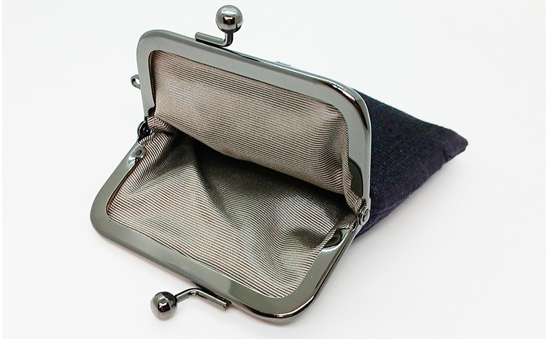 がま口ポーチS ぜんまい紬 濃紫 ファッション小物 財布 ファッション 