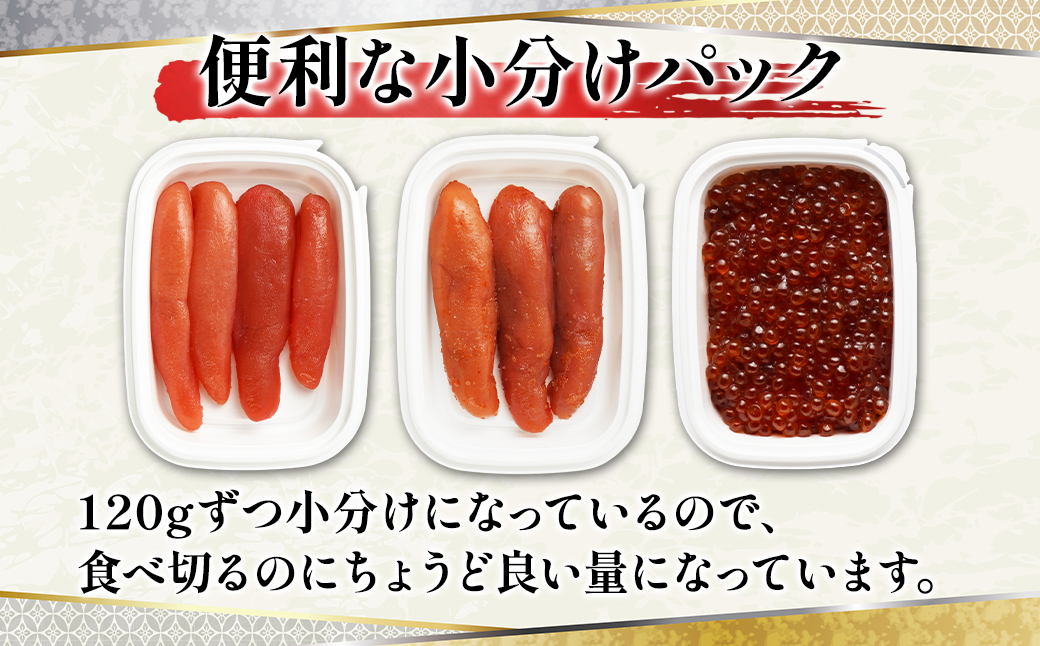 丸鮮道場水産】北海道産 たらこ・明太子・筋子のセット 各120g×1