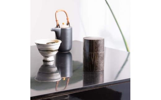 山中塗 嘉匠菴 欅 共木茶筒 黒摺 ＰＬＡＴＩＮＵＭ 復興　震災　コロナ【能登半島地震復興支援】 北陸新幹線 F6P-0204