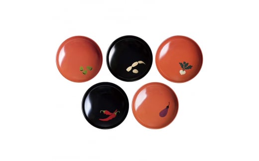 山中漆器 手描きまめ皿 福やさい 5枚 セット まめ皿 皿 お皿 取り皿 福豆 茄子 唐辛子 かぶら 蓮根 野菜 漆器 伝統工芸 工芸品 インテリア 復興 震災 コロナ 能登半島地震復興支援 北陸新幹線 F6P-2367
