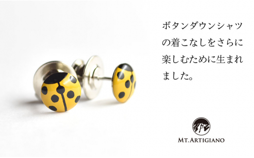 ボタンダウンピアス Lady Bird 黄  てんとう虫 白蝶貝 漆 蒔絵 ドレスピアス ピンブローチ タイタック アクセサリー  伝統工芸 工芸品  うるしアート 復興 震災 コロナ 能登半島地震復興支援 北陸新幹線 F6P-0354