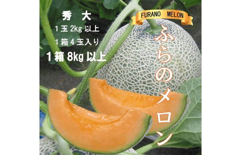 2026年夏発送【先行受付】 ふらのメロン 赤肉 秀大4玉［1玉2kg以上］計8kg以上 富良野メロン 赤肉 めろん 北海道 甘い 大きい 果物 フルーツ