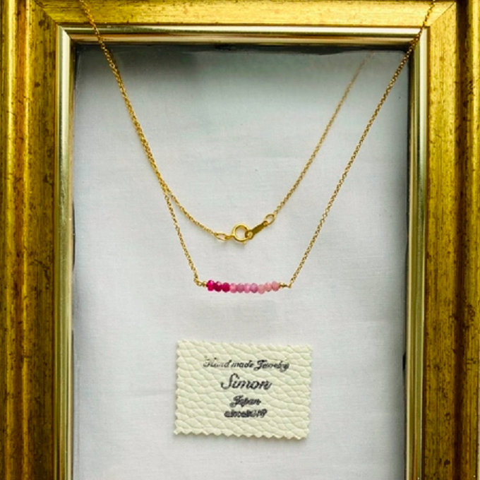 ネックレス ルビーの首飾り グラデーション ピンク 14gf 43cm