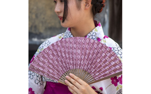 土佐和紙 扇子Ori 市松あずき 布製扇子袋 桐箱付き