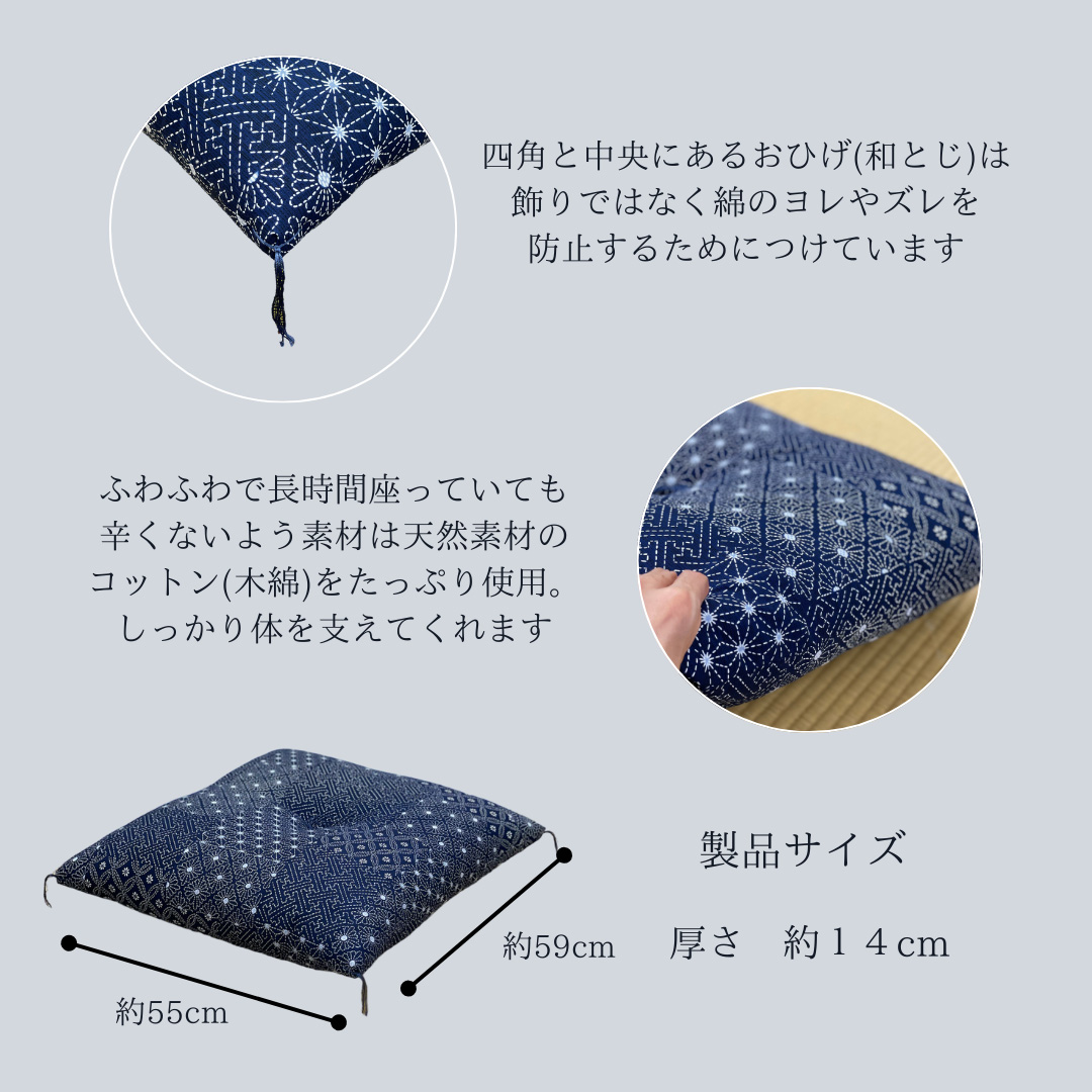 ワタセの手作り座布団和柄の枠5枚組〔藍三昧刺し子〕【CW65W】

