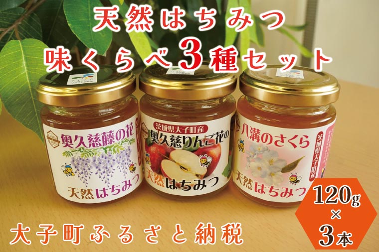 【茨城県大子町】【2025年10月〜2026年4月発送】天然はちみつ 味くらべ3種セット 120g×3本 【藤の花・りんご花・さくら】(BG001)
