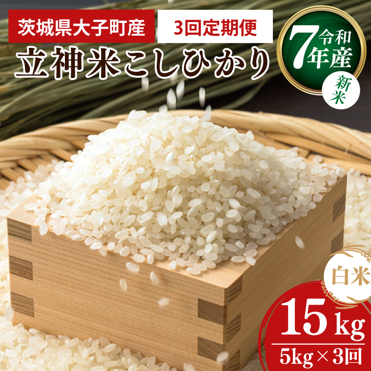 【3ヶ月定期便】【新米】令和7年産 立神米こしひかり（白米）定期便 5kg× 3回 | 茨城県 大子町 コシヒカリ 米 コンテスト 受賞 生産者 大子産米 産地直送（BT070）