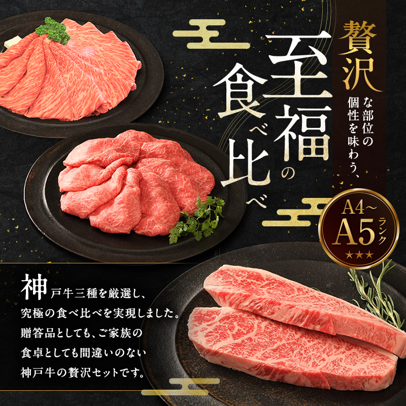 期間限定寄附額 神戸牛 贅沢セットA 計1.1kg イチボステーキ 肩ローススライス ランプスライス