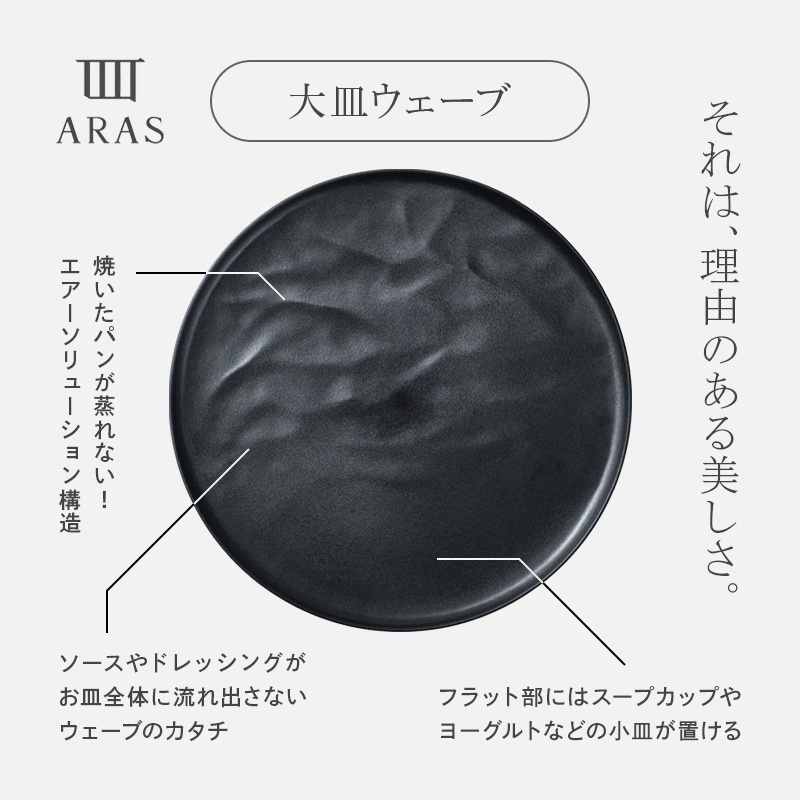 ARAS 大皿ウェーブ 27cm 【カラー：グレー】 プレート 割れない 保証付き ARAS エイラス 色が選べる 皿 食器 うつわ 贈り物 ギフト 1.5万円 15000円 F6P-2022