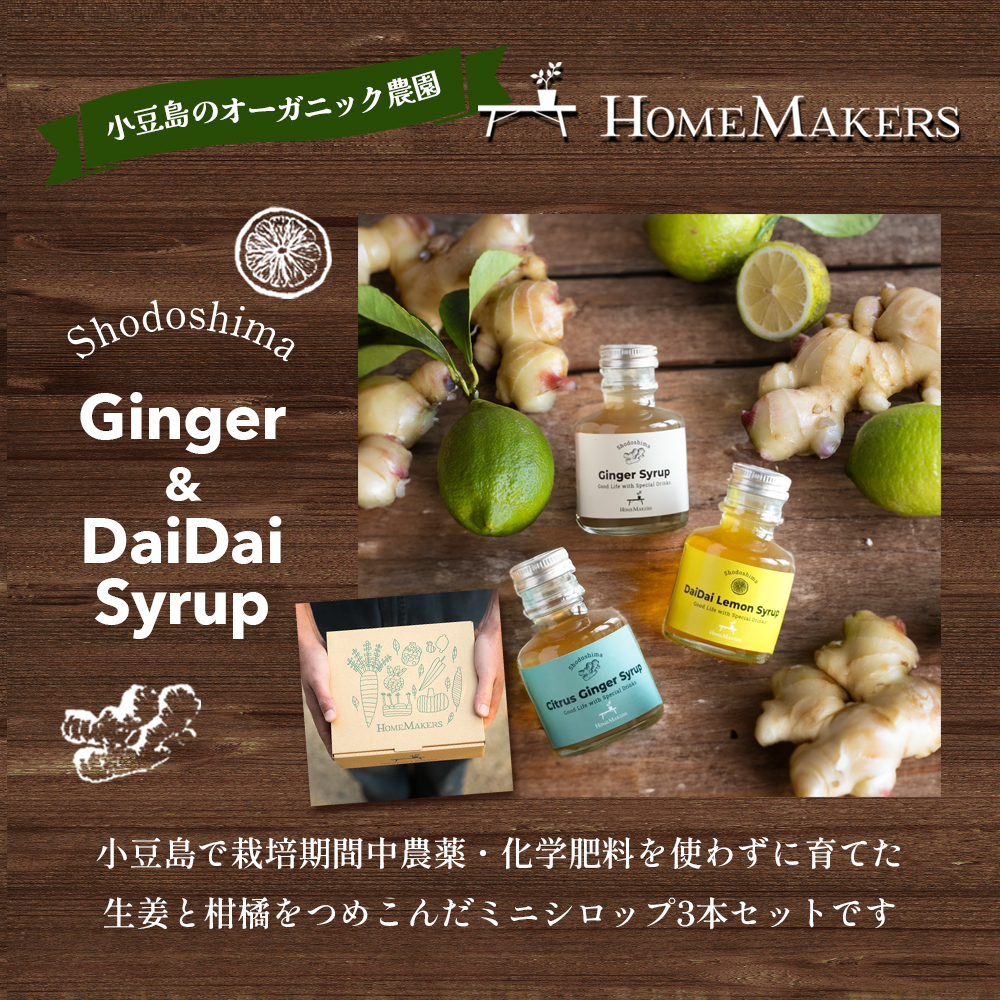 予約商品【 小豆島 】小豆島ジンジャー&ダイダイレモンシロップ3本セット ミニ お試し 飲料 飲み物 ドリンク シロップ ギフト 贈り物 香川 香川県 土庄 土庄町