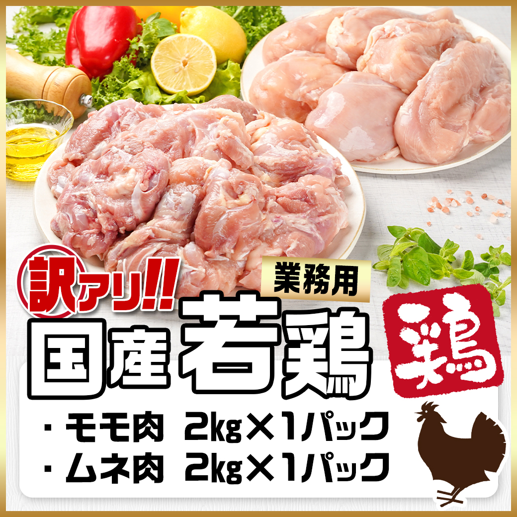 宮崎県都城市のふるさと納税 訳アリ!【業務用】国産若鶏モモ・ムネ計4kg≪みやこんじょ特急便≫_13-1401-Q