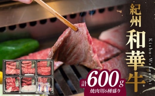 【和歌山県有田郡湯浅町】BN6128_紀州和華牛 焼肉用 食べ比べ 6種盛り 600g