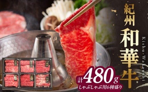 【和歌山県有田郡湯浅町】BN6132_紀州和華牛 しゃぶしゃぶ用 食べ比べ 6種盛り 480g