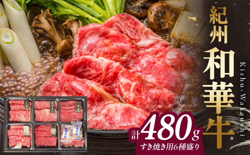 【和歌山県有田郡湯浅町】BN6131_紀州和華牛 すき焼き用 食べ比べ 6種盛り 480g