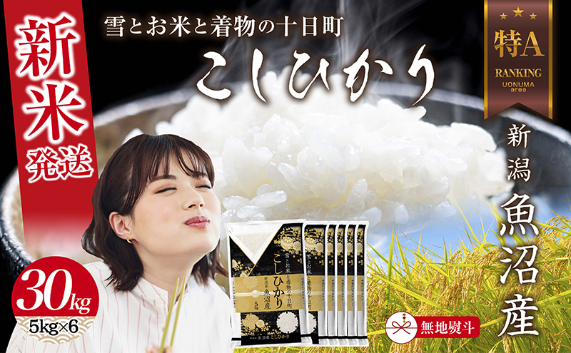 【新潟県十日町市】無地のし 令和7年産 新潟県 魚沼産 コシヒカリ お米 30kg (5kg×6袋)精米済み お米 こめ 白米 新米 こしひかり 送料無料 魚沼 十日町