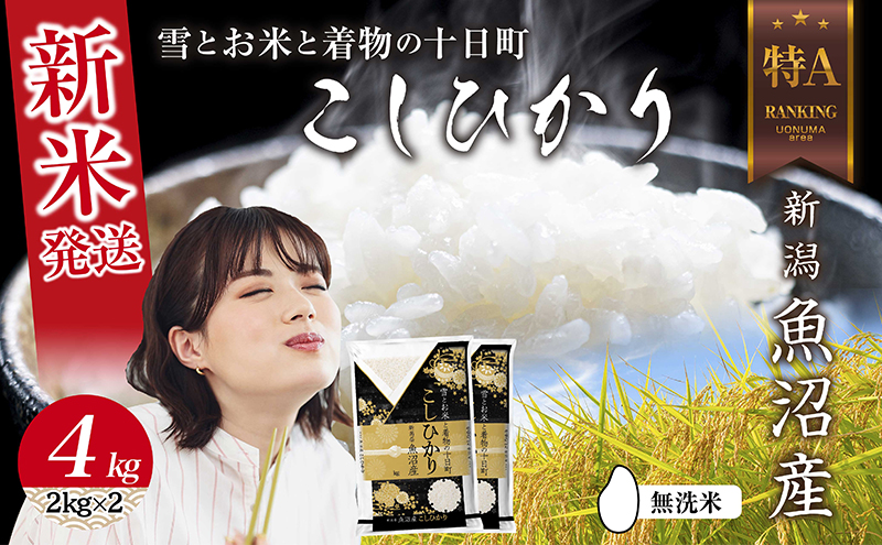 【新潟県十日町市】無洗米 令和7年産 新潟県 魚沼産 コシヒカリ お米 4kg  (2kg×2袋) 精米済み お米 こめ 白米 新米 こしひかり 送料無料 魚沼 十日町
