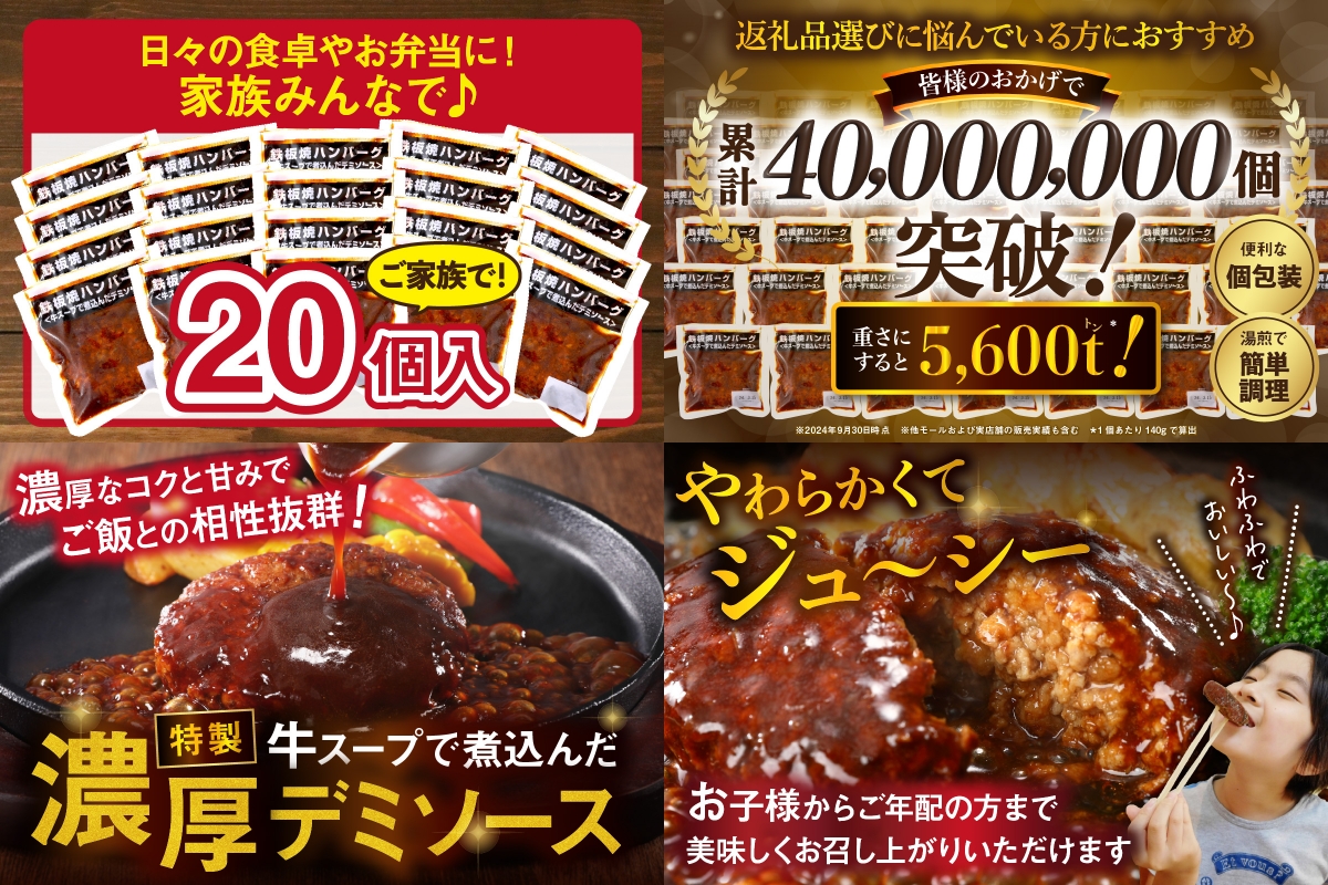福岡県飯塚市のふるさと納税 鉄板焼ハンバーグ デミソース 20個【A6-028】