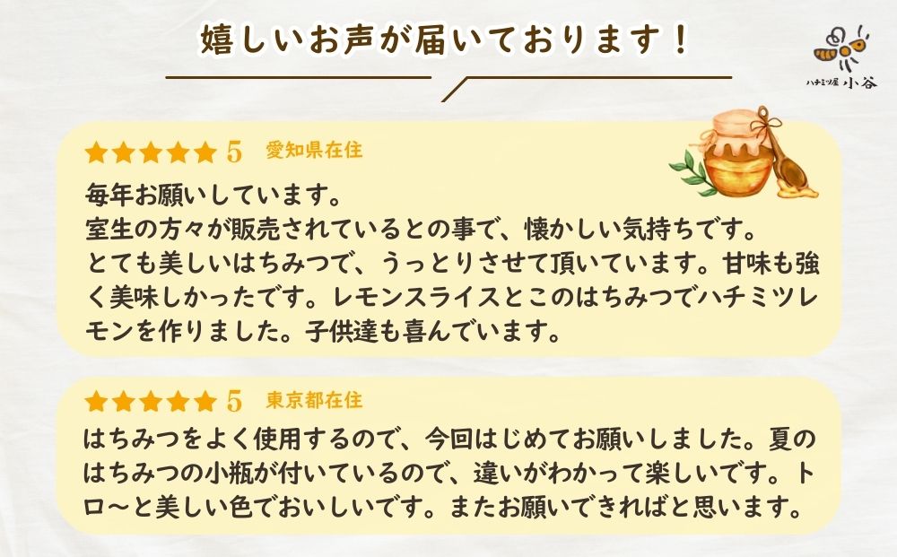 奈良県宇陀市のふるさと納税 はちみつ 春セット／ 国産 純粋 蜂蜜 ハチミツ ハニー 非加熱 無精製 贈答用 贈り物 ハチミツ屋小谷 奈良県 宇陀市 ふるさと納税