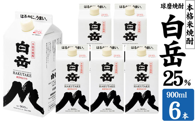 【熊本県錦町】焼酎 高橋酒造 球磨焼酎 米焼酎 白岳 (ハクタケ) パック 25度 900ml×6本 お酒 酒 アルコール