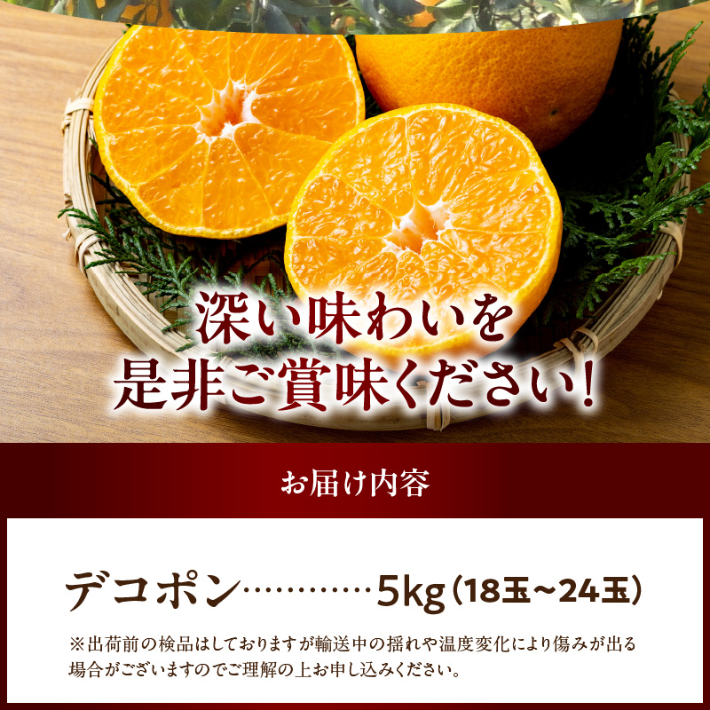 BD6004n_【2026年先行予約】デコポン 秀品 約 5kg 18 ～ 24玉 不知火 甘味 濃厚 ジューシー 甘い 果汁 大きい果肉 薄皮 高品質 糖度 13度以上 柑橘 フルーツ 果物 食品 国産 有田産 和歌山県 湯浅町 マルナガ お取り寄せ 送料無料