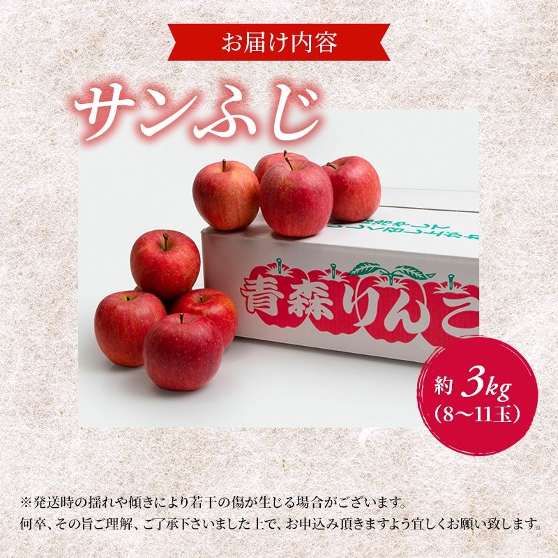 サイキチ農園 サンふじ 約 3kg (8～11玉)  青森県鰺ヶ沢町産 りんご リンゴ  フルーツ 果物 果物類 林檎 