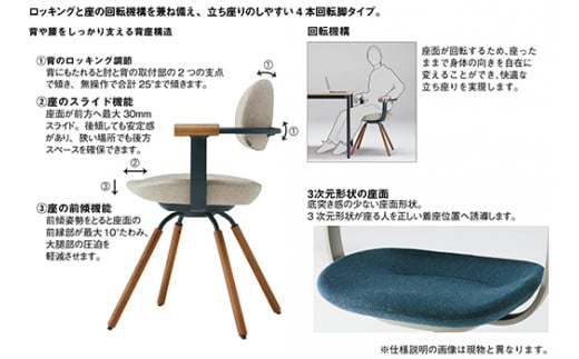 イトーキ バーテブラ03 （vertebra03）ワークチェア【 お客様組立品 ( かんたん組立 ) /   4本脚 回転 木タイプ/オークダーク CD張地：C5/グレーC 本体：T1/ブラックT / 柴田文江氏デザイン / 日本製 】  オフィスチェア デスクチェア ダイニングチェア KG-899CD-T1C5CF (KG-899CD-T1C5C)【EI118W】