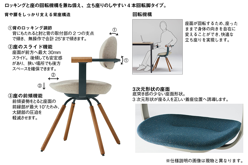 イトーキ バーテブラ03 （vertebra03）ワークチェア【 お客様組立品 ( かんたん組立 ) /   4本脚 回転 木タイプ/オークダーク SD張地：D9/ディープオレンジ 本体：T1/ブラックT / 柴田文江氏デザイン / 日本製 】  オフィスチェア デスクチェア ダイニングチェア KG-899SD-T1D9CF　(KG-899SD-T1D9C)【EI125W】