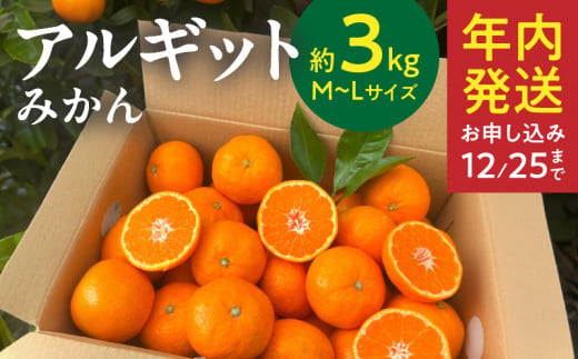 【和歌山県有田郡湯浅町】YA1001_完熟 アルギット みかん 3kg M〜L サイズ