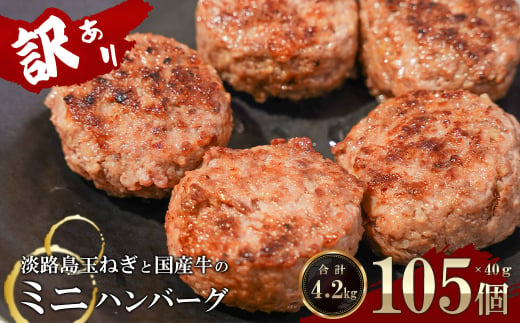 訳アリ 淡路島玉ねぎと国産牛のミニハンバーグ4.2kg　40ｇ×105個
