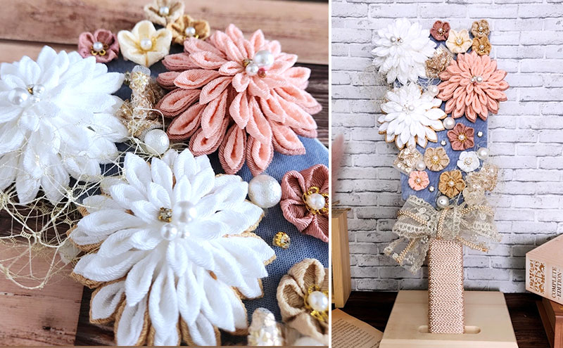 羽子板 つまみ細工 伝統工芸 手作り  羽子板飾り 和風 アンティーク風 上品 華やか お正月 お祝い 贈り物 新年 縁起物 受注生産 つまみ細工工房ちより。 送料無料 岐阜県 安八町