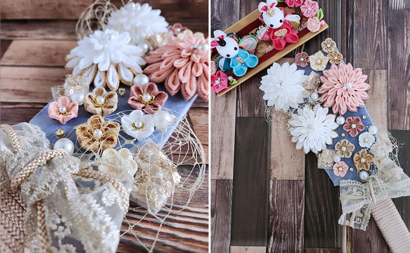 羽子板 つまみ細工 伝統工芸 手作り  羽子板飾り 和風 アンティーク風 上品 華やか お正月 お祝い 贈り物 新年 縁起物 受注生産 つまみ細工工房ちより。 送料無料 岐阜県 安八町