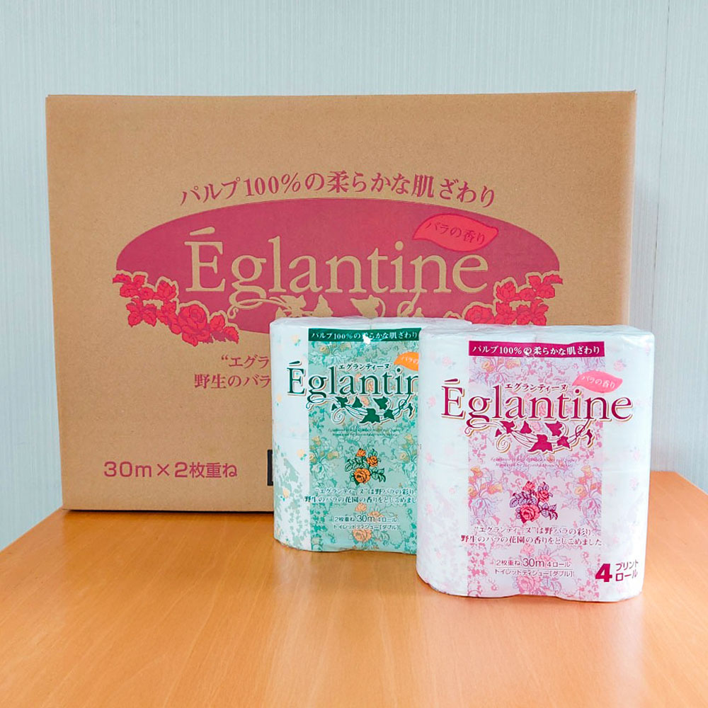 エグランティーヌ4ロール×12個入り 合計48個入り トイレットペーパー 30m ダブル 天然パルプ100% 野薔薇の香り 香り付き 野バラ プリント入り 柄入り ピンク イエロー 日用品 消耗品