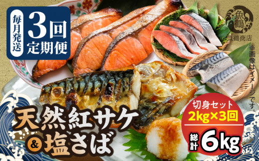 【和歌山県有田郡湯浅町】G60-T54_【定期便 全3回】人気の2種塩さば&紅鮭切り身セット計6kg (2kg × 3回)