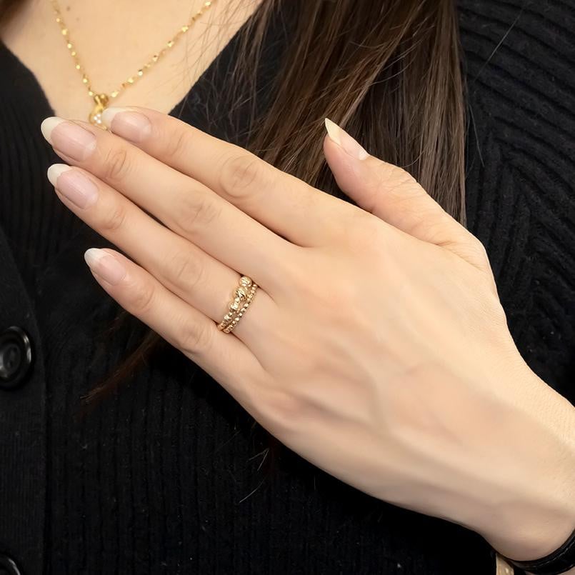 18金 フリーサイズ リング 2連 形状記憶 ミラーボール レディース