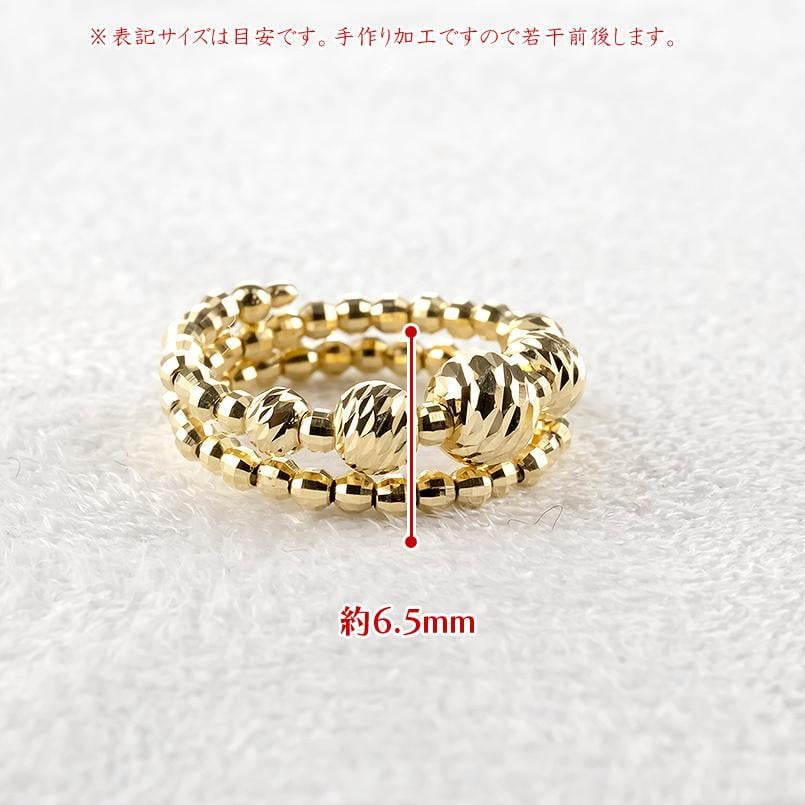 美品フリーサイズK18ゴールドビーズとパールの2連リング シルバー925 パール リング k18 レディース 二連 ツーフィンガーリング