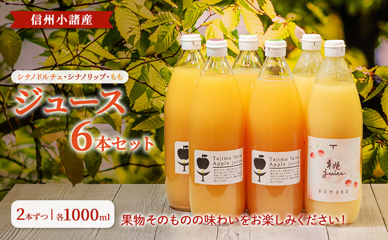 【長野県小諸市】信州小諸産 ジュース6本セット(シナノドルチェ・シナノリップ・もも 各1000ml×2本ずつ)ストレートジュース 小諸市 ギフト