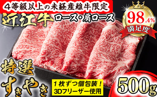 [森三商会]4等級以上の未経産雌牛限定 近江牛特選すき焼き 500g(ロース・肩ロース)[GM02U]