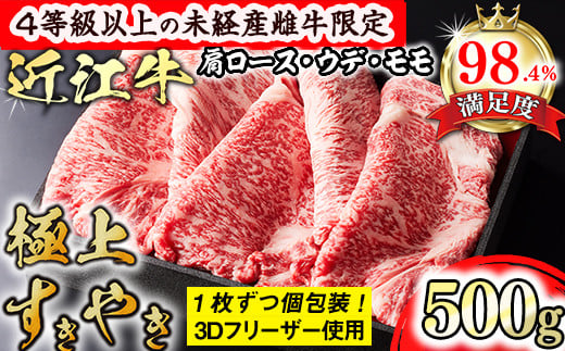 【森三商会】4等級以上の未経産雌牛限定　近江牛極上すき焼き500g（肩ロース・ウデ・モモ）【GM03W】