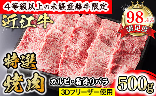 [森三商会]4等級以上の未経産雌牛限定 近江牛特選焼肉500g(カルビ・霜降りバラ)[GM10U]