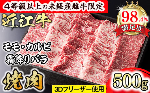[森三商会]4等級以上の未経産雌牛限定 近江牛上焼肉500g(モモ・カルビ・霜降りバラ)[GM12U]