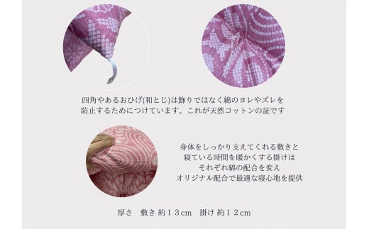 極上純綿　もめん布団　掛敷セット　(菊水柄・ピンク)【CW115W】