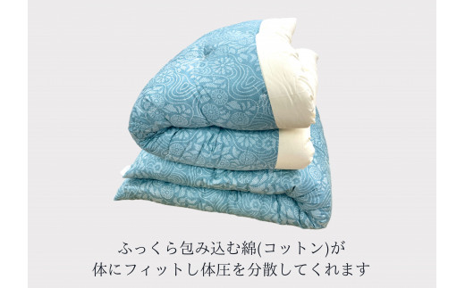 極上純綿　もめん布団　掛敷セット　(菊水柄・ブルー)【CW116W】