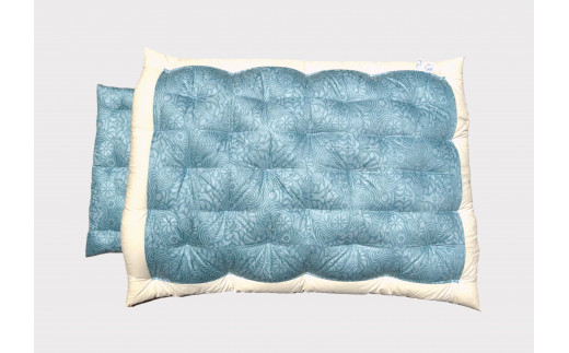 極上純綿　もめん布団　掛敷セット　(菊水柄・ブルー)【CW116W】