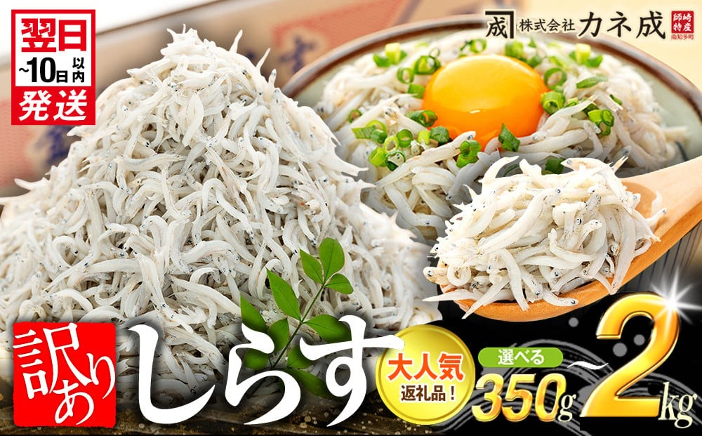訳あり 釜揚げ しらす 350g～2kg 小分け  減塩 無添加 無着色 冷凍 愛知県 南知多町 ご飯 ごはん 丼 料理 国産 カネ成 シラス 人気 おすすめ