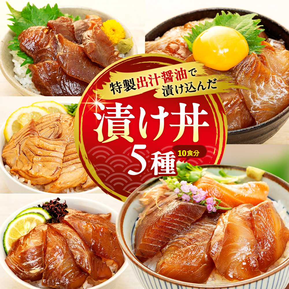 【愛知県南知多町】特製出汁醤油で漬け込んだ漬け丼5種セット10食分(各90g)