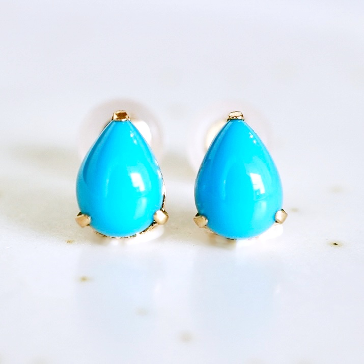 K18 イエローゴールド ターコイズ トルコ石ペアシェイプ 一粒石 ピアス