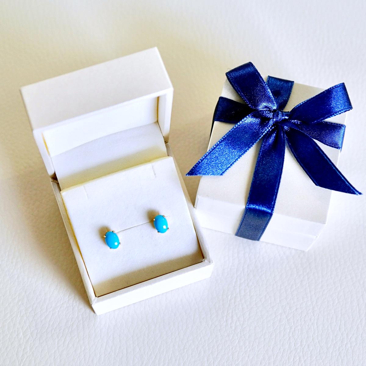 K18WGタ−コイズピアス K18 イエローゴールド ターコイズ トルコ石オーバル 一粒石 ピアス