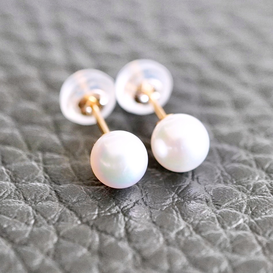 K18 イエローゴールド 本真珠 パール (5mm) ピアス 保証書付 KO