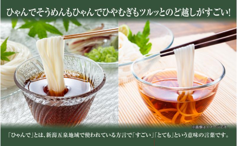 ひゃんで そうめん ひやむぎ 600g 各2袋 計4袋 約24人前 素麺 ソーメン 冷麦 ヒヤムギ 麺 乾めん 自家用 お中元 お歳暮 贈り物 お取り寄せ 備蓄 保存 便利 ギフト 越後 魚沼 松代そば善屋 新潟県 十日町市