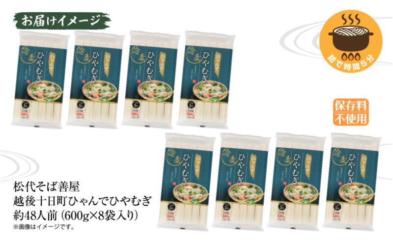 ひゃんで ひやむぎ 600g 8袋 約48人前 冷や麦 ヒヤムギ 冷麦  干しひやむぎ ファミリー 麺 乾めん 自家用 お中元 お歳暮 贈り物 お取り寄せ 備蓄 保存 便利 ギフト 越後 魚沼 松代そば善屋 新潟県 十日町市